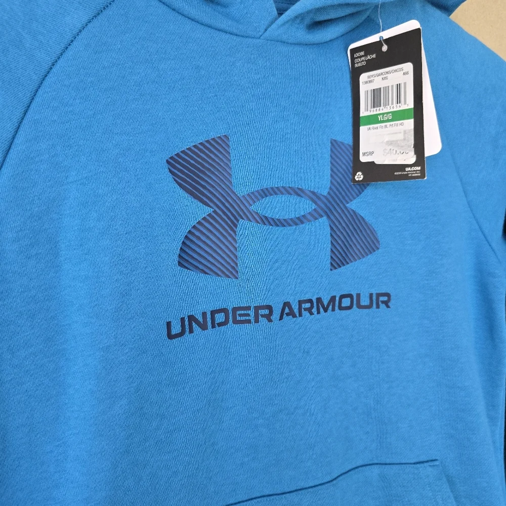 Under Armour Big Boys Logo Long Sleeve Rival Fleece Hoodie YXL - Picture 3 of 9